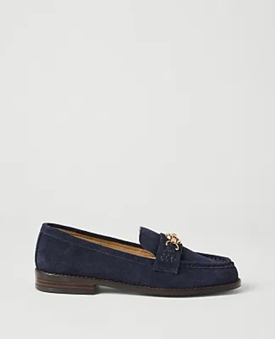 Ann Taylor Hardware Embellished Suede Loafer In Night Sky