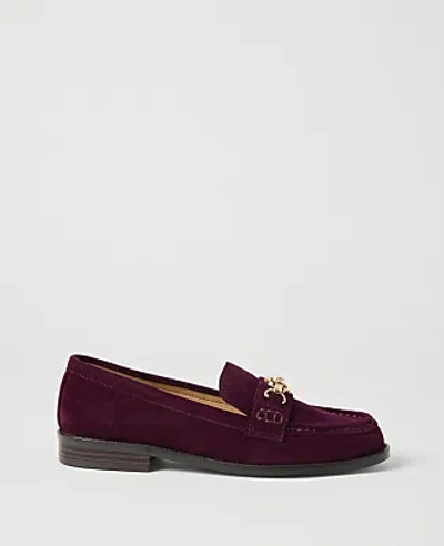 Ann Taylor Hardware Embellished Suede Loafer In Rich Cranberry