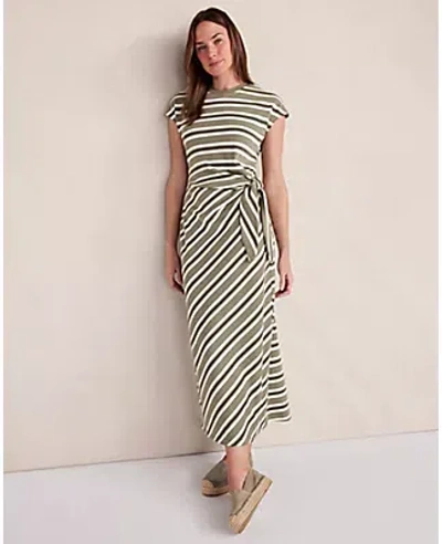 Ann Taylor Haven Well With Organic Cotton Interlock Stripe Midi Knot Dress In Green