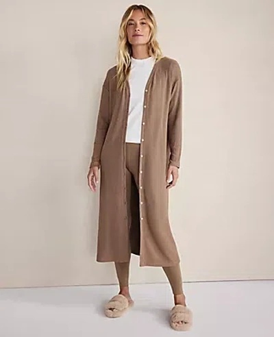 Ann Taylor Haven Well Within Brushed Rib Knit Long Sleeve Duster In Brown