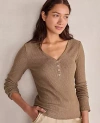 Ann Taylor Haven Well Within Brushed Rib Knit Long Sleeve Henley In Brown