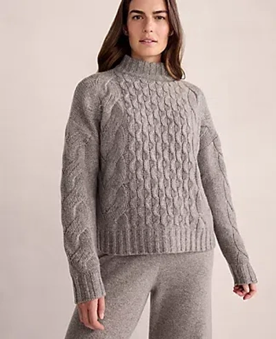 Ann Taylor Haven Well Within Cashmere Honeycomb Cable Mockneck Sweater In Porcini Heather