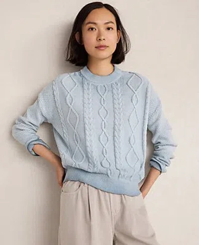 Ann Taylor Haven Well Within Cotton Cable Knit Gradient Dye Sweater In Aqua Breeze