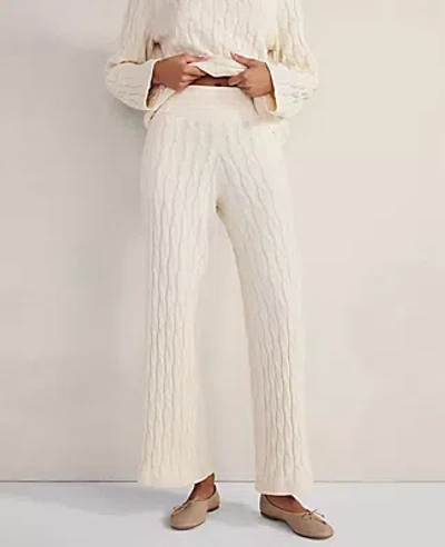 Ann Taylor Haven Well Within Cotton Cashmere Cable Knit Wide Leg Pants In Birch