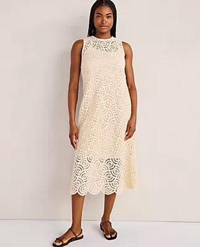 Ann Taylor Haven Well Within Cotton Crochet Scalloped Midi Dress In Neutral