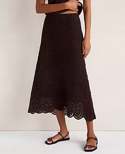 Ann Taylor Haven Well Within Cotton Crochet Scalloped Midi Skirt In Brown