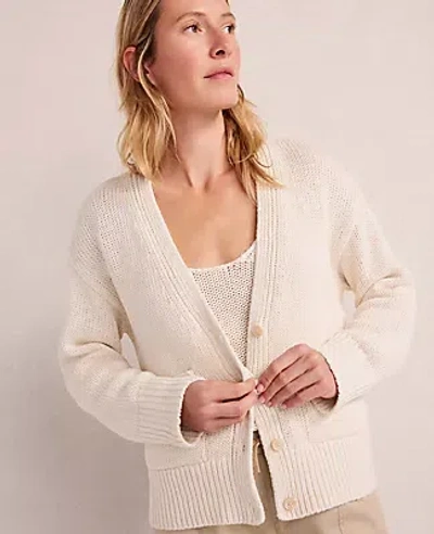 Ann Taylor Haven Well Within Cotton Linen Plaited V-neck Cardigan In Brown