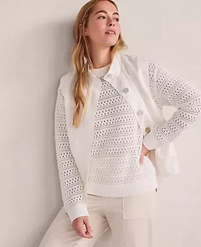 Ann Taylor Haven Well Within Cotton Linen Stitched Crewneck In White