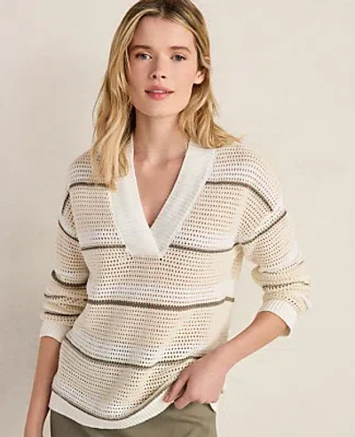 Ann Taylor Haven Well Within Cotton Linen Stripe Crossover Sweater In White