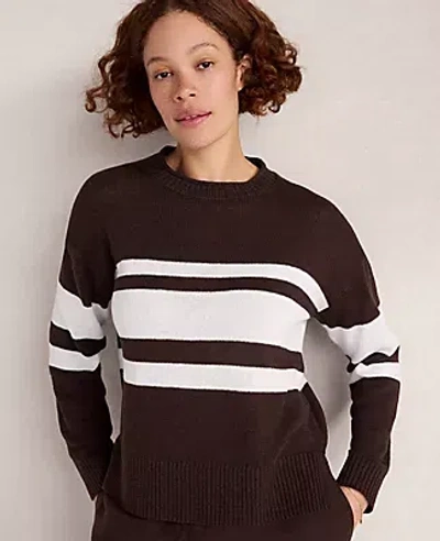 Ann Taylor Haven Well Within Cotton Linen Stripe Roll Neck Sweater In Brown