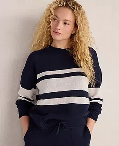 Ann Taylor Haven Well Within Cotton Linen Stripe Roll Neck Sweater In Purple