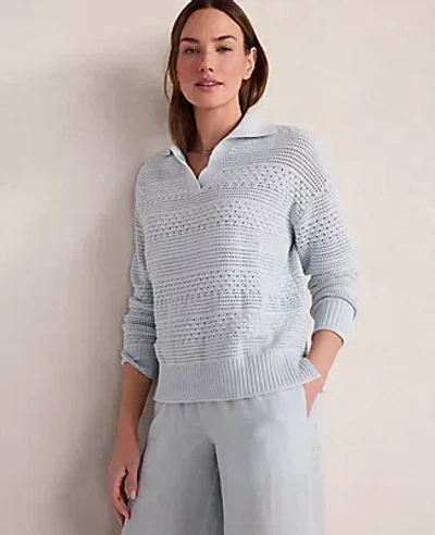 Ann Taylor Haven Well Within Cotton Mixed Stitch Johnny Collar Sweater In Blue