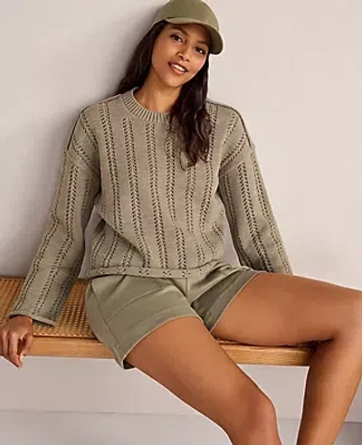 Ann Taylor Haven Well Within Cotton Tape Yarn Vertical Stitch Sweater In Green