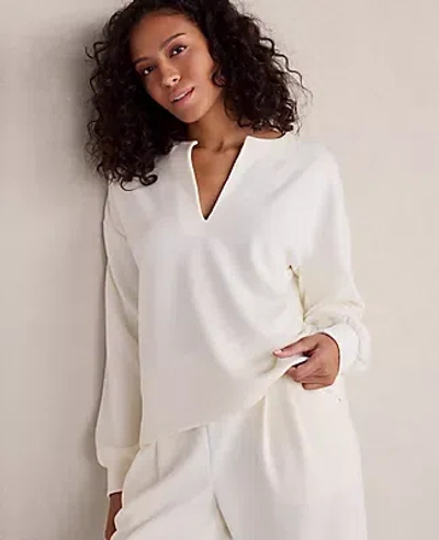 Ann Taylor Haven Well Within Double Knit Split Neck Top In White