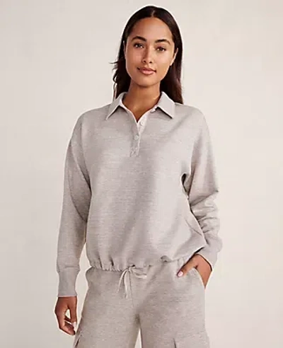 Ann Taylor Haven Well Within Fleece Polo Collar Pullover In Stone Taupe