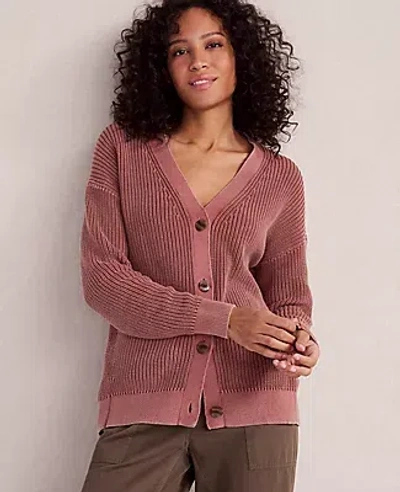 Ann Taylor Haven Well Within Garment-dyed Organic Cotton Shaker Stitch Cardigan In Red