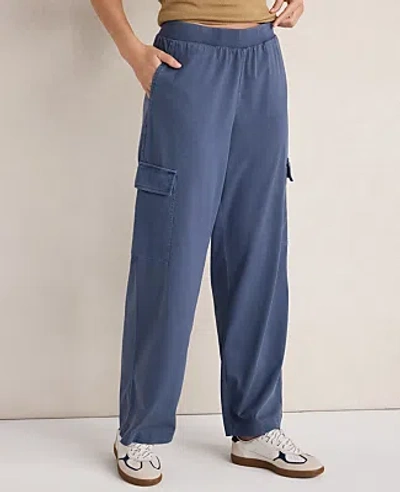 Ann Taylor Haven Well Within Garment-dyed Organic Cotton Jersey Relaxed Cargo Pants In North Sea Blue