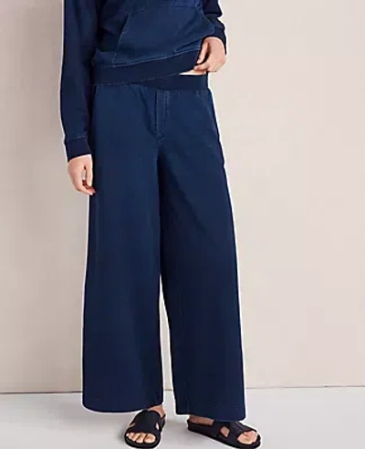 Ann Taylor Haven Well Within Indigo Cotton Terry Wide Leg Pants In Blue