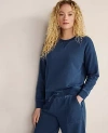 Ann Taylor Haven Well Within Indigo Washed Cotton Fleece Crewneck Pullover In Blue