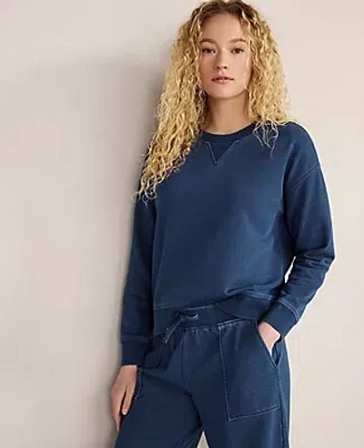 Ann Taylor Haven Well Within Indigo Washed Cotton Fleece Crewneck Pullover In Blue
