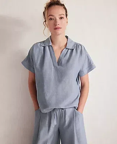 Ann Taylor Haven Well Within Linen Blend Collared Shirt In Sea