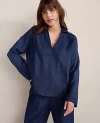 Ann Taylor Haven Well Within Linen Collared Long Sleeve Top In Blue
