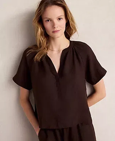 Ann Taylor Haven Well Within Linen Gathered V-neck Top In Brown