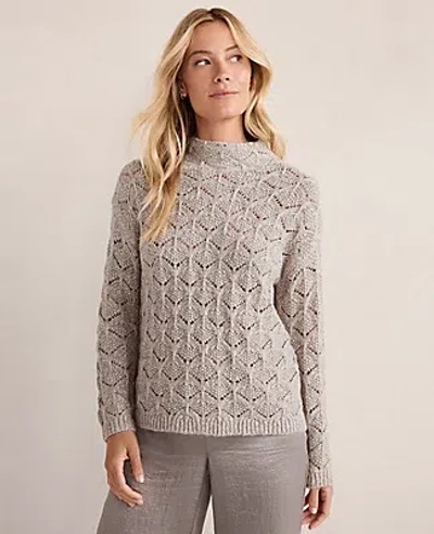 Ann Taylor Haven Well Within Lurex Blend Pointelle Crewneck Sweater In Gray