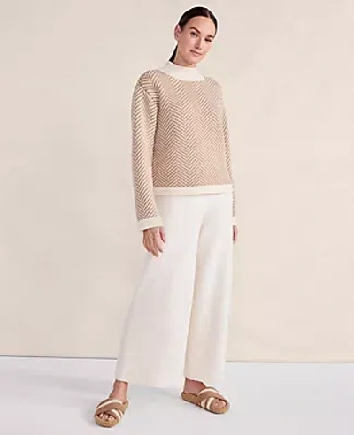 Ann Taylor Haven Well Within Merino Cashmere Herringbone Mock Neck Sweater In Anise