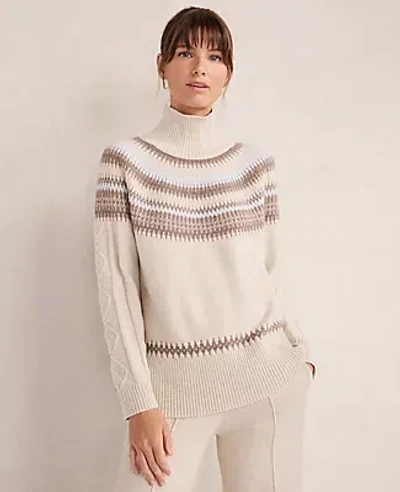 Ann Taylor Haven Well Within Organic Cotton Blend Fair Isle Cable Mock Neck Sweater