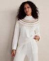 Ann Taylor Haven Well Within Organic Cotton Blend Fairisle Mock Neck Sweater In White