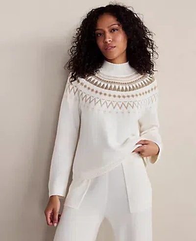 Ann Taylor Haven Well Within Organic Cotton Blend Fairisle Mock Neck Sweater In White