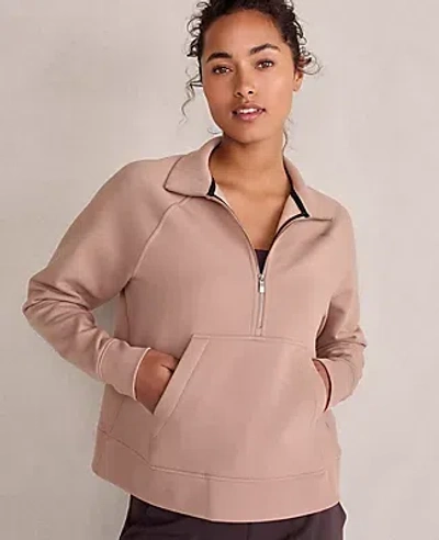 Ann Taylor Haven Well Within Organic Cotton Blend Fleece Half Zip Pullover In Brown