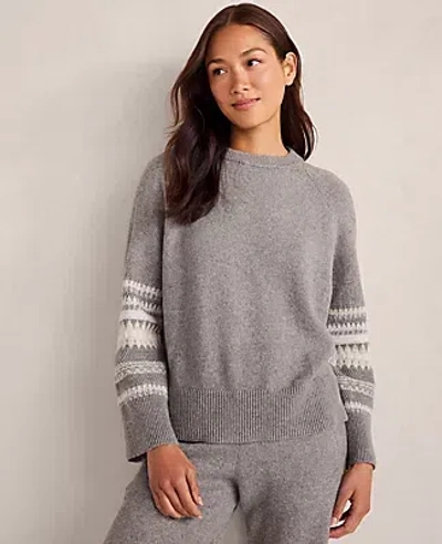 Ann Taylor Haven Well Within Organic Cotton Blend Nostalgic Fair Isle Crewneck Sweater In Gray