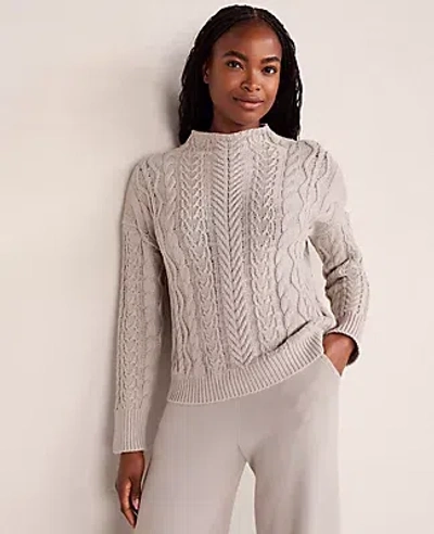 Ann Taylor Haven Well Within Organic Cotton Cable Mock Neck Sweater In White