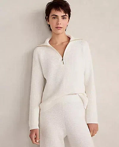 Ann Taylor Haven Well Within Organic Cotton Cashmere Waffle Pullover In White