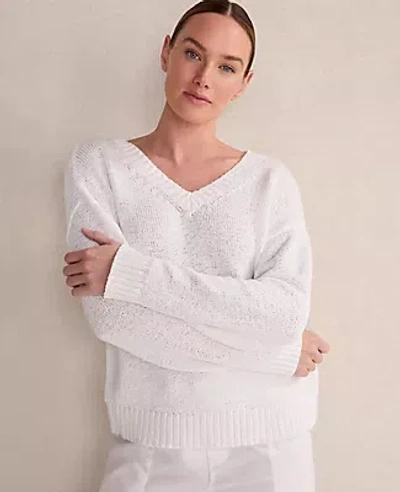 Ann Taylor Haven Well Within Organic Cotton Flat Tape V-neck Sweater In White