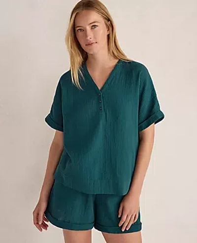 Ann Taylor Haven Well Within Organic Cotton Gauze V-neck Top In Green