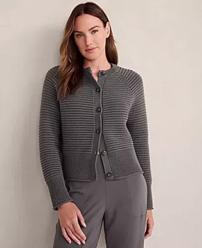 Ann Taylor Haven Well Within Organic Cotton Horizontal Stitch Cardigan In Gray