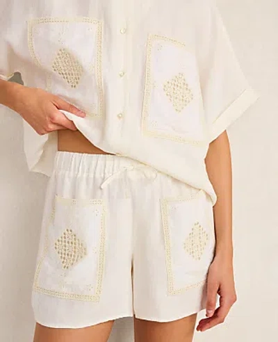 Ann Taylor Haven Well Within Organic Cotton Linen Embroidered Pocket Shorts In White