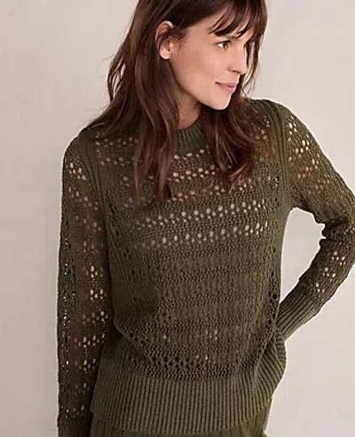 Ann Taylor Haven Well Within Organic Cotton Linen Open Stitch Crewneck Sweater In Green