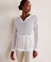 Ann Taylor Haven Well Within Organic Cotton Linen Open Stitch Hoodie In White