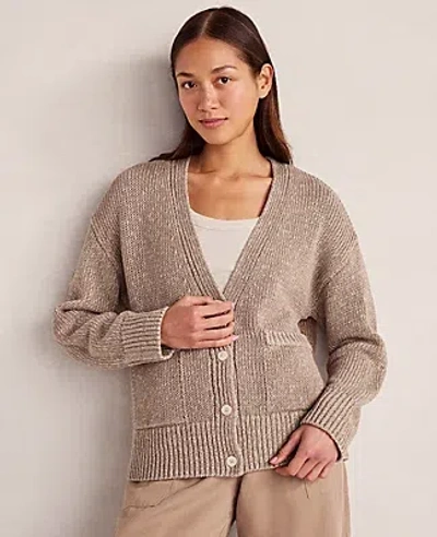 Ann Taylor Haven Well Within Organic Cotton Linen Plaited V-neck Cardigan In Brown