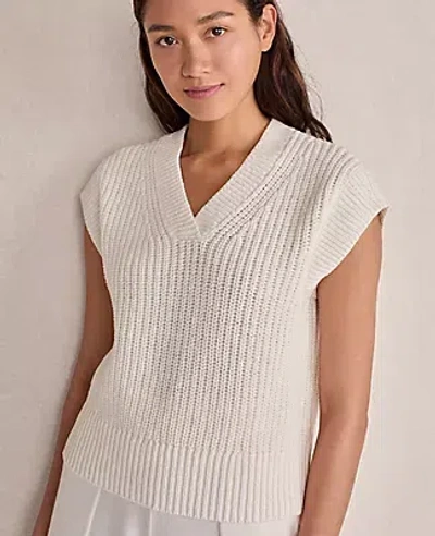 Ann Taylor Haven Well Within Organic Cotton Linen Shaker Stitch V-neck Sweater In White