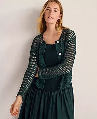 Ann Taylor Haven Well Within Organic Cotton Pointelle Cardigan In Green