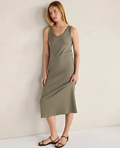 Ann Taylor Haven Well Within Organic Cotton Rib Knit V-neck Midi Dress In Green