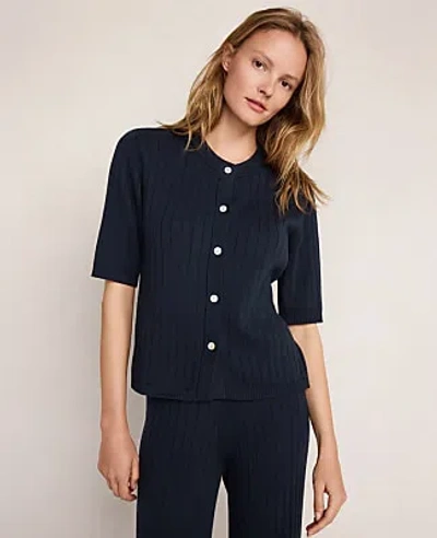 Ann Taylor Haven Well Within Organic Cotton Ribbed Short Sleeve Sweater In Nightfall Wash