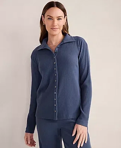 Ann Taylor Haven Well Within Ottoman Rib Button-front Top In Blue