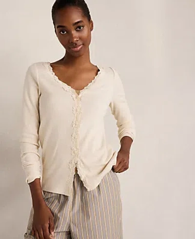 Ann Taylor Haven Well Within Resti Organic Cotton Rib Knit Lace Cardigan In Sandstone
