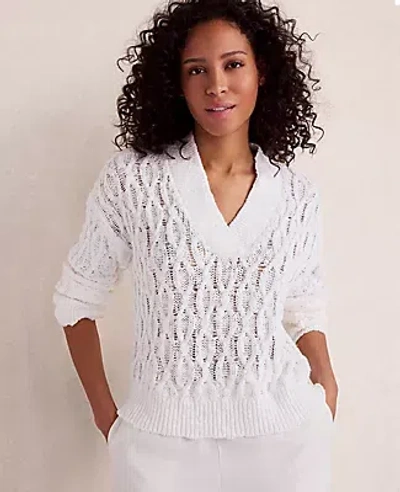 Ann Taylor Haven Well Within Slubby Cotton Linen V-neck Sweater In White